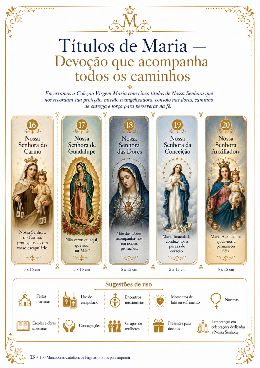 Página com marcadores dos títulos de Maria e sugestões de uso