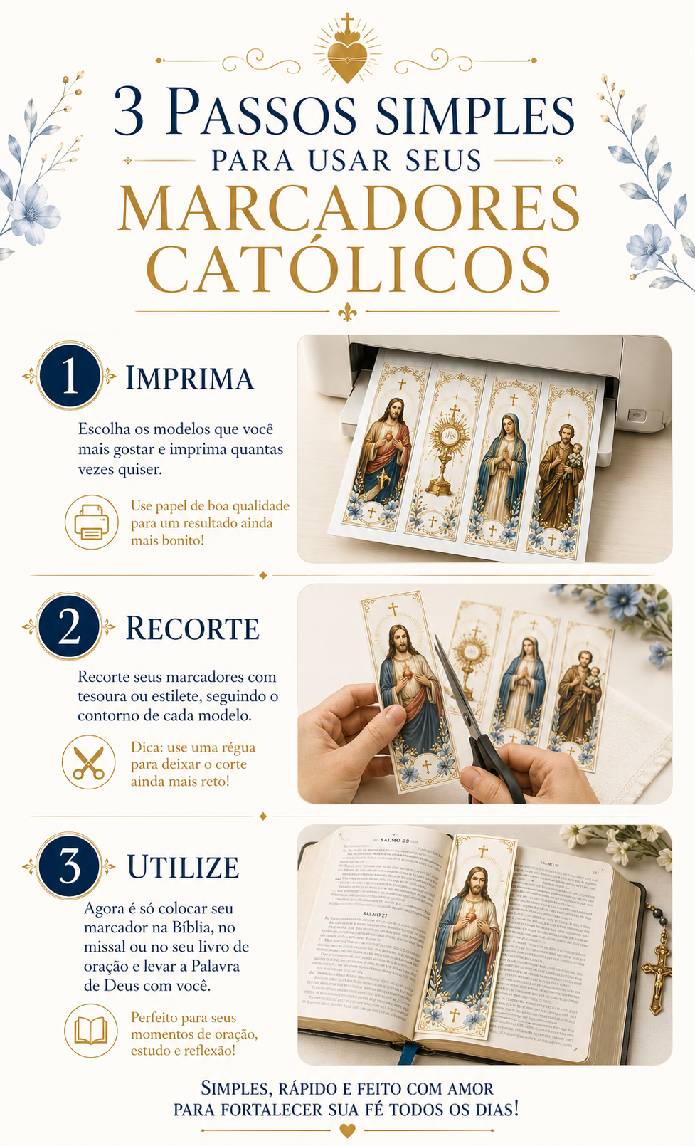 3 passos simples para usar seus marcadores católicos: imprima, recorte e utilize